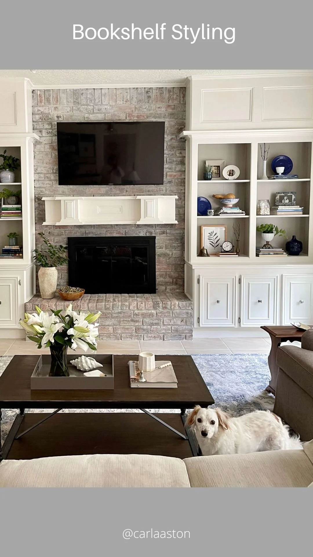 Bookshelves on either side of fireplace deals